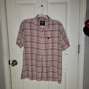 Hollister Men's Casual Button Down Shirt Pink And Gray